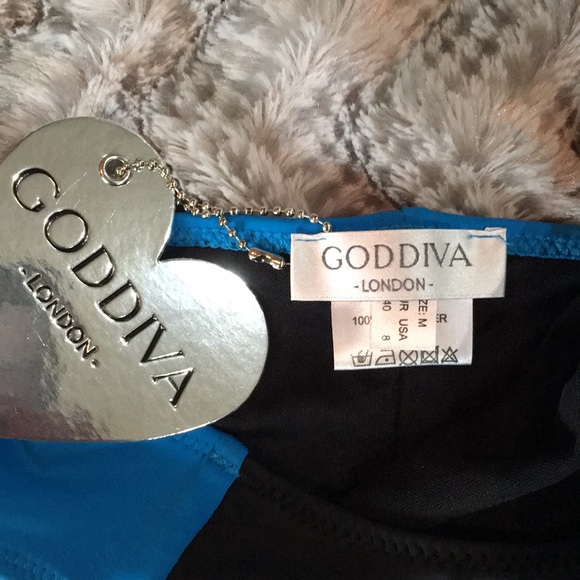 Goddiva London ASOS cutout swimsuit blue and black NWT - Picture 6 of 7